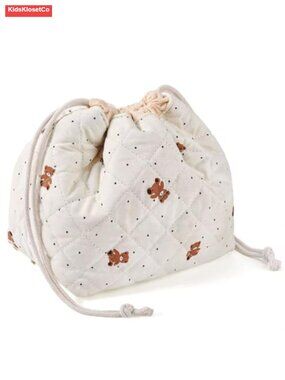 Quilted Cotton Drawstring Makeup Bag Travel Toiletry Organizer Canvas Lining